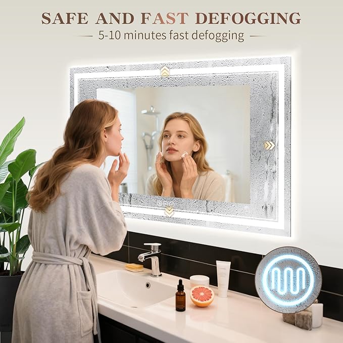 EOGOW LED Bathroom Mirror with Lights, 3 Colors Bathroom Mirror, Wall Mounted