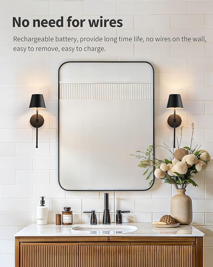KDG Wireless Wall Sconces Set of 2, Small Cordless 5200mAh Rechargeable Battery