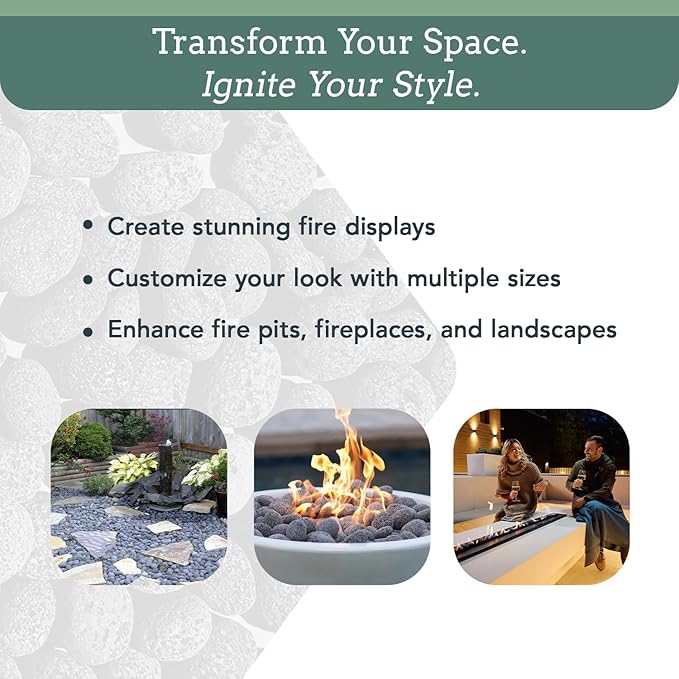 Black Lava Rocks & Fire Glass for Fire Pit - 1/2 to 1 inch 20 lbs - Gas Fireplace Rocks - Decorative Lava Stone Volcanic Rock for Outdoor & Indoor Gas Fireplace