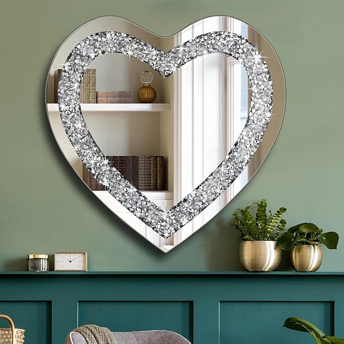 DMDFIRST Crystal Crush Diamond Heart Shaped Silver Mirror
