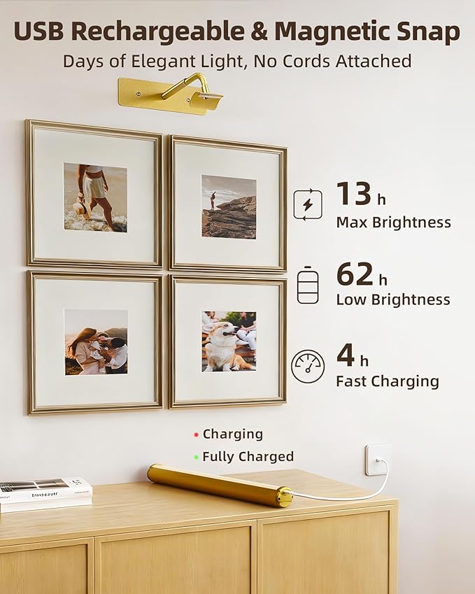 EZVALO Wireless Picture Light for Wall, 13 Inch 4000mAh Rechargeable Battery