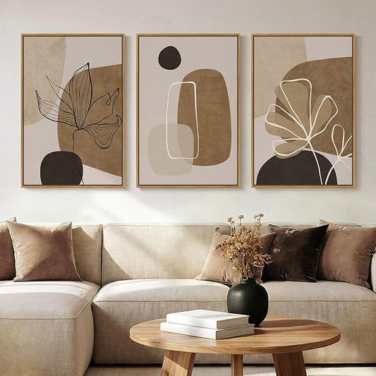 Large Framed Neutral Boho Wall Art