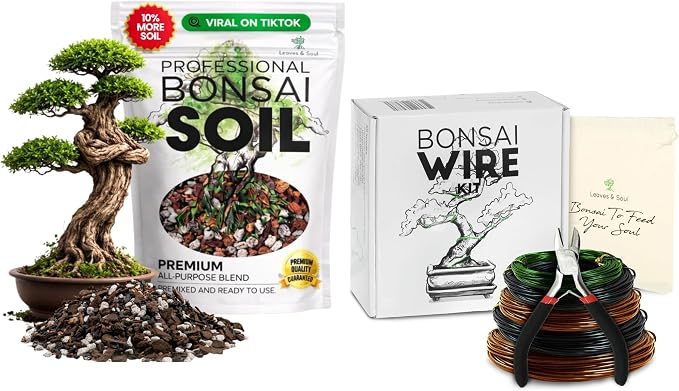 Bonsai Starter Bundle – Premium Bonsai Soil 8.2QT + Tree Training Wire Kit 160ft with Cutter & Canvas Bag – Complete Bonsai Care & Wiring Set for Beginners & Pros