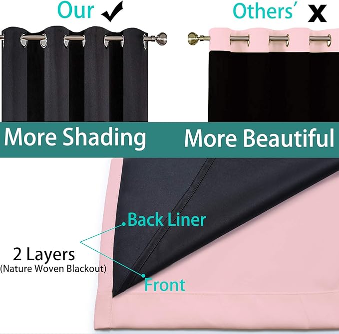 Yakamok 100% Blackout Lined Panels, Thermal Insulated Blackout Curtains
