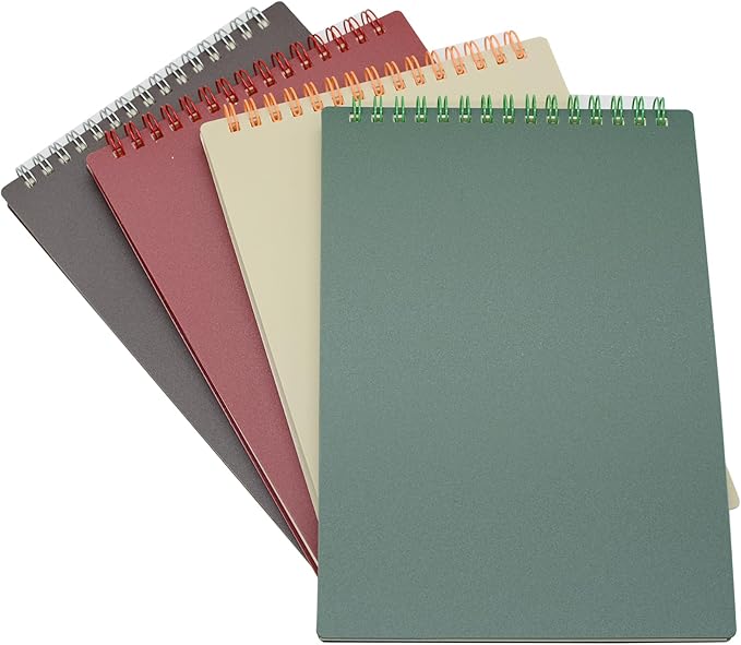 Yansanido Top Bound Spiral Notebook, 4 Pcs 4 Color A5 Size Thick Plastic Hardcover 7mm College Ruled Paper 80 Sheets (160 Pages) Journal for School and Office Supplies (4 Pcs A5)