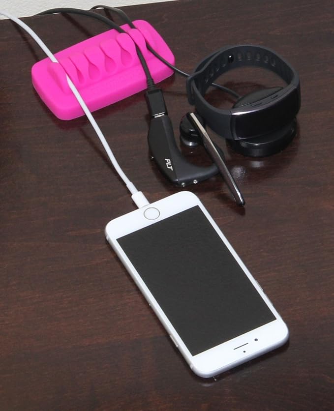 Heaviest Cable Organizer on The Market! Compact and Weighted Desktop Cord Holder and Cable Organizer, Eco-Friendly Silicone, No Bad Smell, Bundled with 4 Reusable Cable Ties! (Fuchsia Pink)