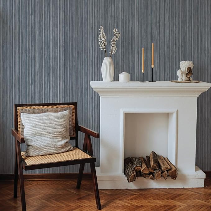 Tempaper Blue Textured Faux Grasscloth Removable Peel and Stick Wallpaper