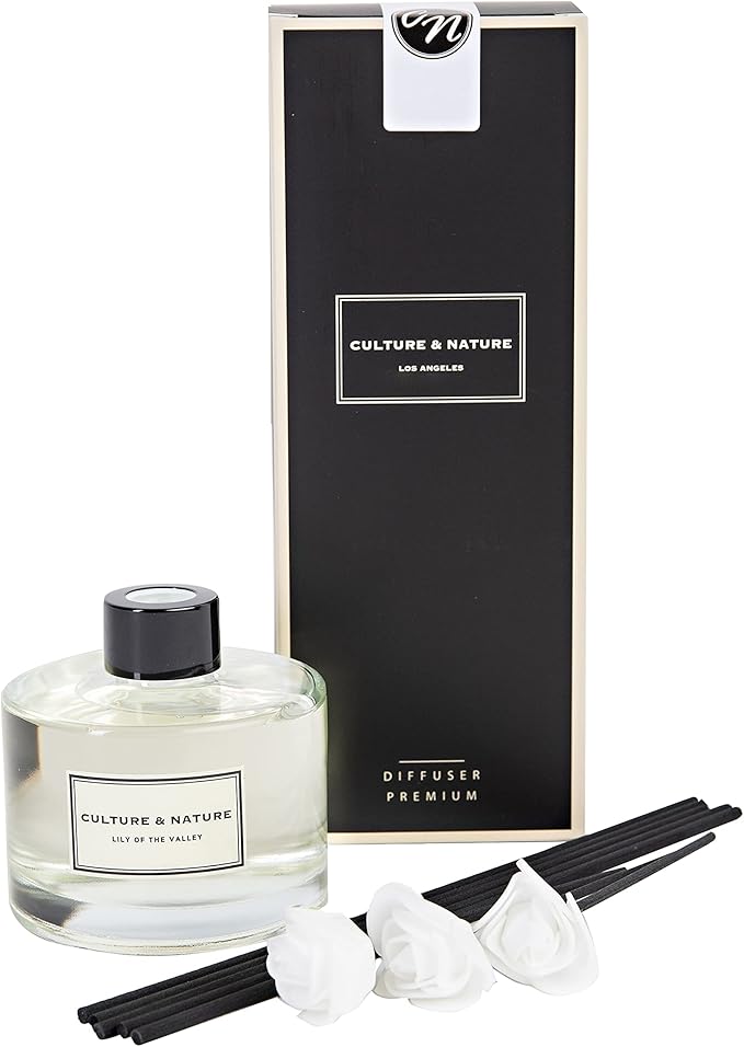 CULTURE & NATURE Reed Diffuser Set 6.7oz (200ml) Lily of The Valley Scented Diffuser with Sticks Home Fragrance Reed Diffuser for Bathroom Shelf Decor