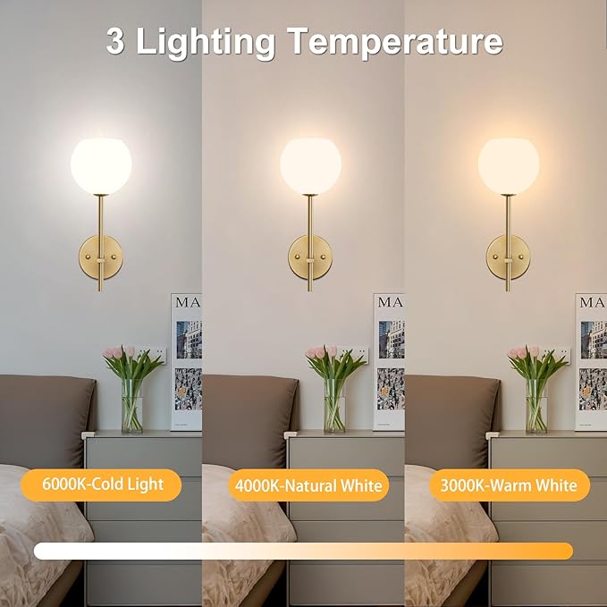Gold Battery Operated Wall Sconces Set of 2, Rechargeable Wireless Wall Lights