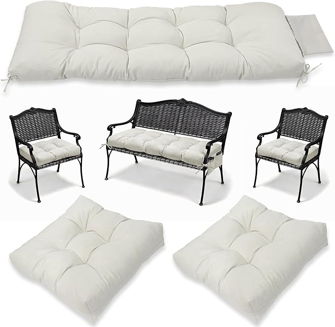 3 Pcs Wicker Chair Cushions Patio Loveseat Chaise Cushion Set - 1200D 47x19*4 Inch Waterproof Wicker Bench Cushions with 2 19x19x4 Inch Chair Cushions for Garden Porch Wicker Patio Furniture(White)