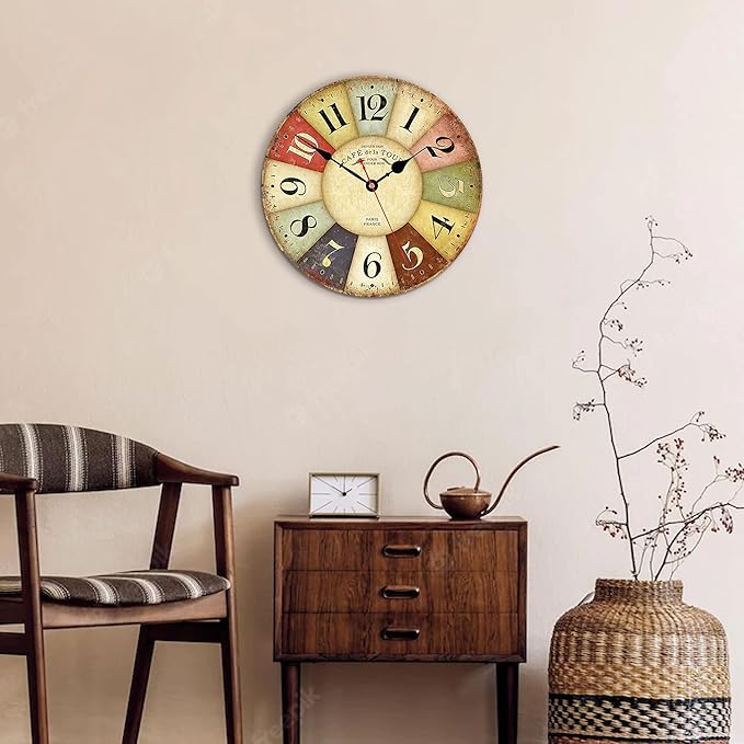 VIKMARI 8 Inch Silent Non-Ticking Wall Clock Arabic Numerals Retro Clocks