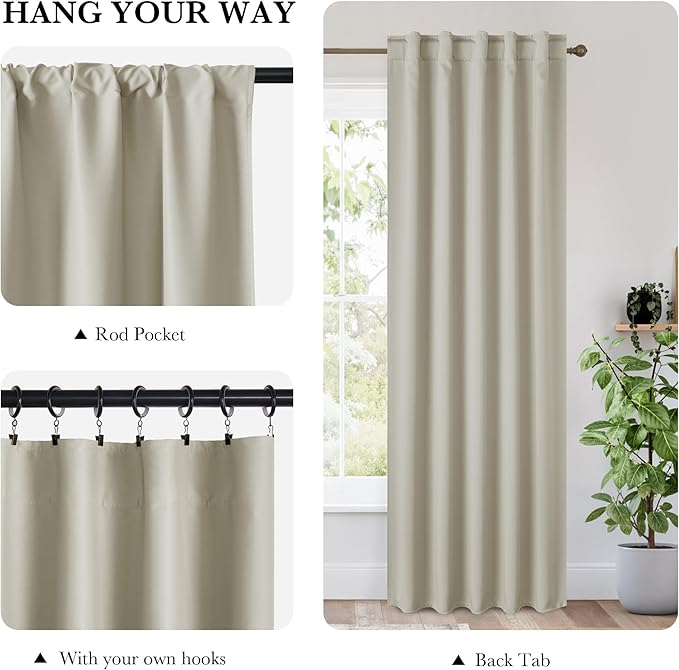 RYB HOME Bedroom Blackout Curtains 63 inches Long, 100% Blackout Thermal