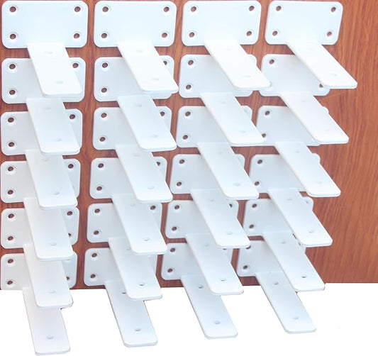 24 Pack - 5 inch White Hidden L Shelf Bracket Iron Floating Shelf Brackets