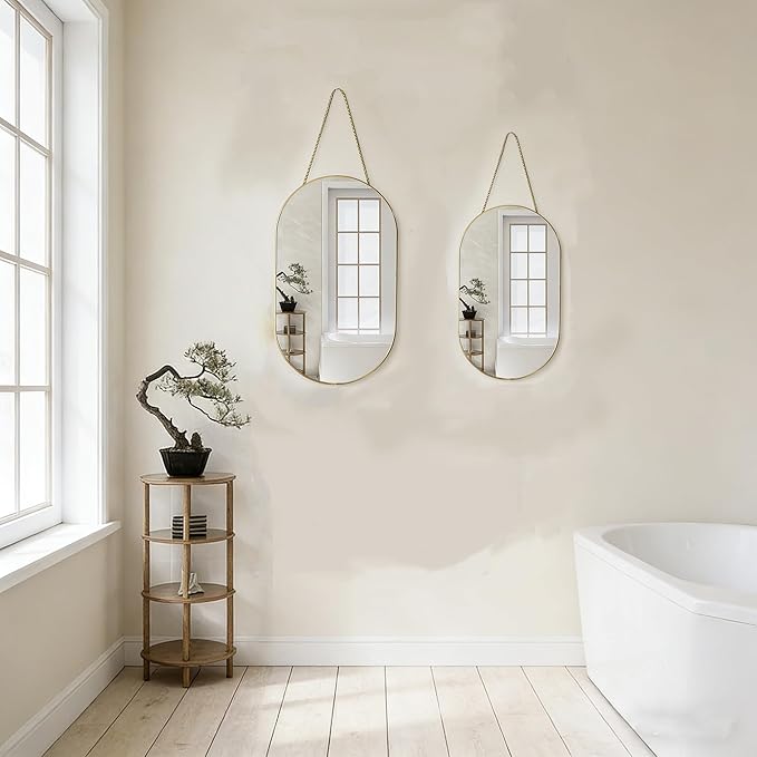 Oval Wall Mirror with Lanyard, High Definition Bathroom Mirror