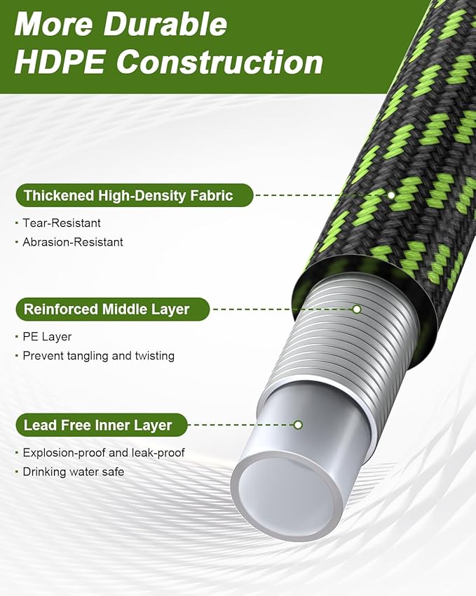 Garden Hose, Flexible Ultra Lightweight Durable, Kink-Free Water Hose with 10 Function Sprayer - Non-Shrinking, Easy to Store, All-Weather, High-Pressure (50FT)