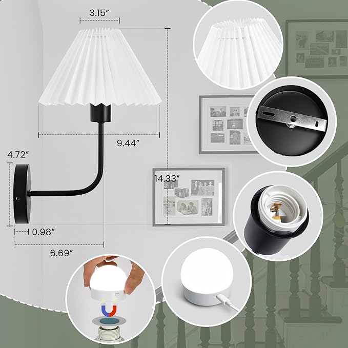 Rechargeable Battery Operated Wall Sconces Sets of 2, 15 Colors Wireless Wall