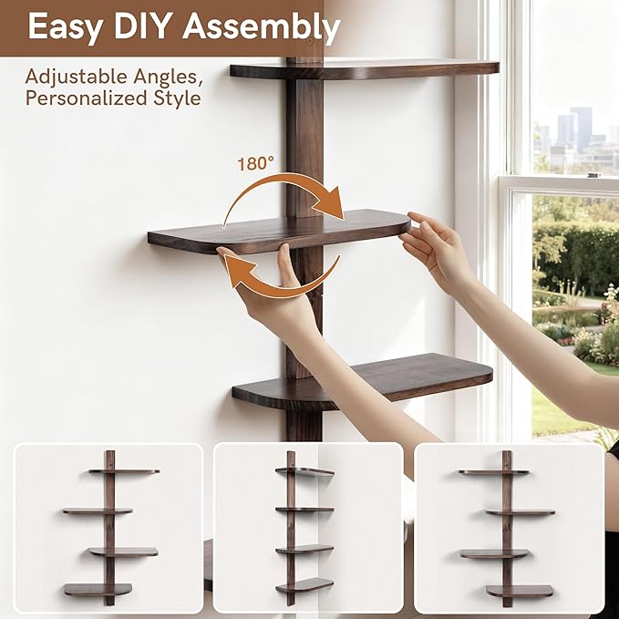 Afuly Mid Century Modern Decor Floating Shelves Walnut Display Shelf Wall Unit