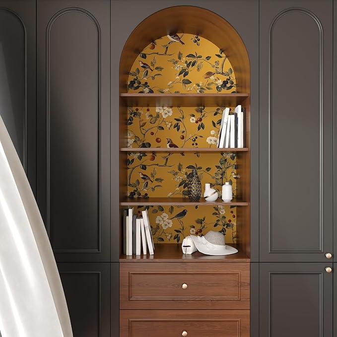 Laatse Vintage Bird Wallpaper 17.5"x118" Yellow Chinoiserie Floral Wallpaper