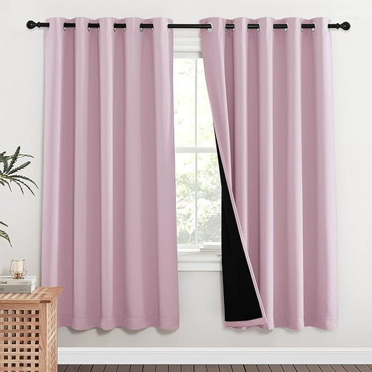 NICETOWN 100% Blackout Window Curtain Panels, Baby Pink, 2 Pieces, 70-inch Wide