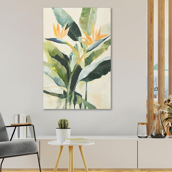 JolyWell Hand-paintd Botanical Canvas Wall Art Sage Green Leaf Tropical Plant
