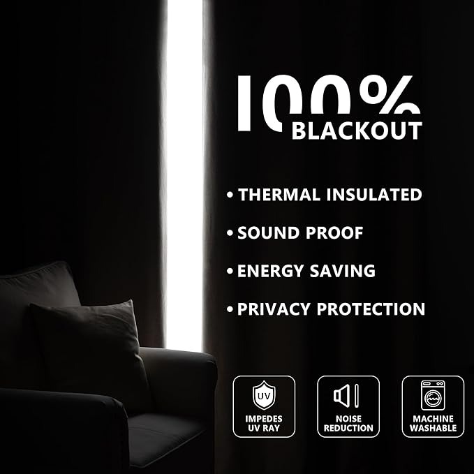 IGEMAEVE Blackout Curtains 84 Inch Length 2 Panels Set, 100% Black Out Curtains