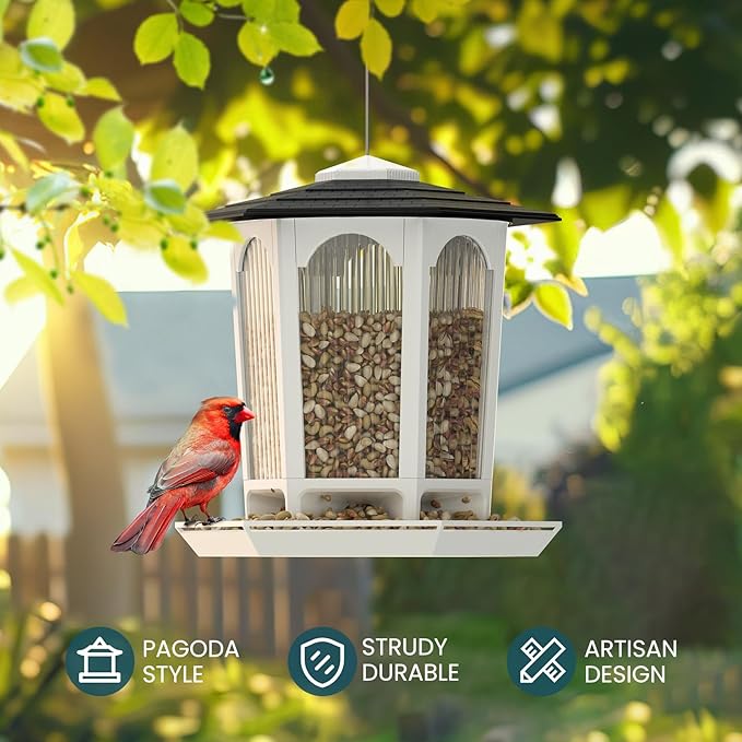 MrCrafts Nature Hanging Bird Feeder for Outdoors, Wild Bird Feeders for Outside, Fits for Cardinals, Unique Bird Watching Gift, Standard White, Large Size(1Pcs)