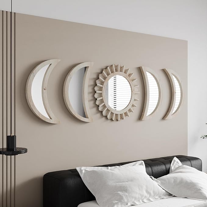 WAKOSAN Wall Mirror, Moon Phase Mirror Set, Wall Decor