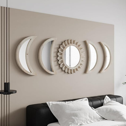 WAKOSAN Wall Mirror, Moon Phase Mirror Set, Wall Decor