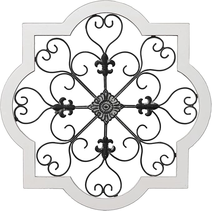 Sintosin Vintage Wrought Iron Wall Decor 24", Hanging Distressed Black and White Rustic Iron Wall Art, Farmhouse Decorative Wood and Metal Wall Decor for Living Room Bedroom Fireplace Hallway