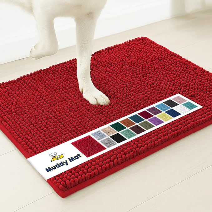 Muddy MatÂ® | Super Water Absorbent Door Mat Indoor, Microfiber Quick Dry Chenille Entryway Rug, Slip Resistant Front Door Mat, Indoor Mats for Entryway, Machine Washable Pet Rug, Red 30"x19"