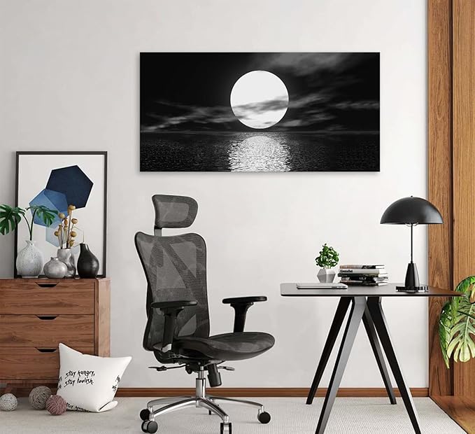 Cao Gen Decor Art S06498 Wall Art Canvas Sea White Full Moon in Night Picture