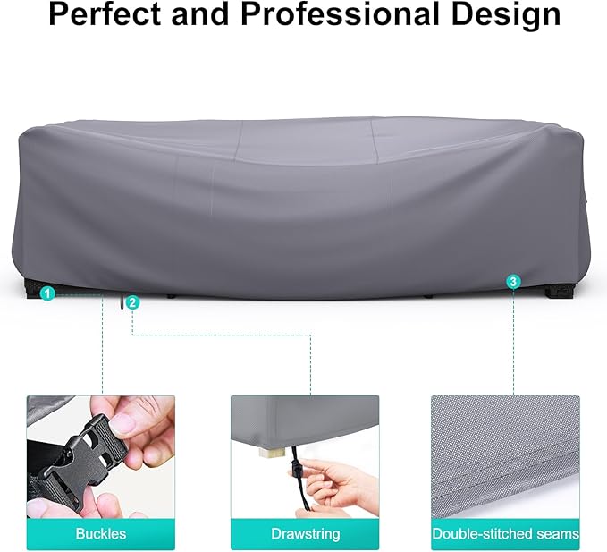 Patio Furniture Set Cover Waterproof, Heavy Duty Furniture Covers for Outdoor Sectional Sofa Set Wicker Rattan Table Chair Rectangular,138"L×86"W×28"H,Grey