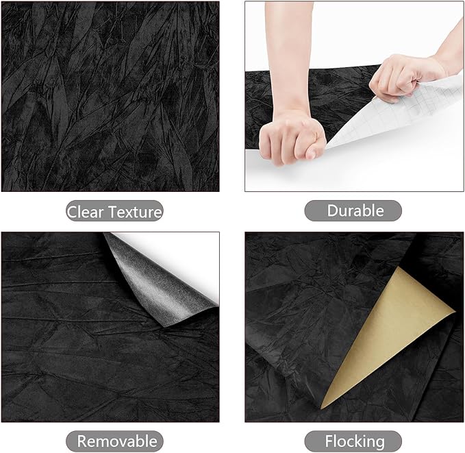 YENHOME 30"X118" Vintage Black Peel and Stick Wallpaper Textured Wallpaper