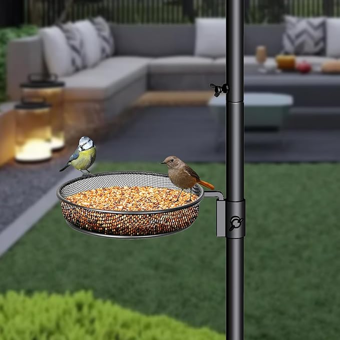 Bird Feeder Pole, 75 Inch 5 Hooks Heavy-Duty Feeder and Water Dispenser Shepherd, Bird Feeding Station with Ground Stake for Outdoors Shepherd Hook