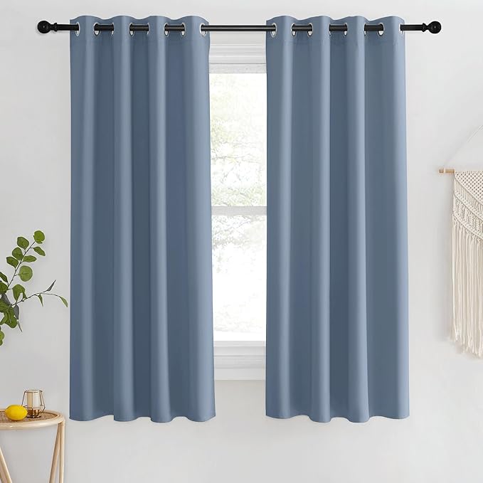 NICETOWN Blackout Stone Blue Curtains 63 inch Length