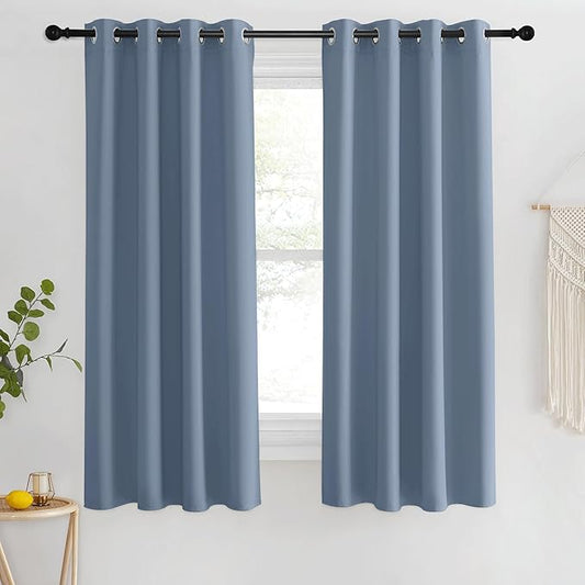 NICETOWN Blackout Stone Blue Curtains 63 inch Length