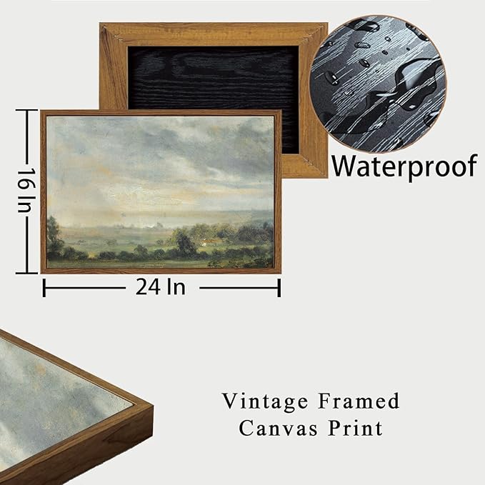 OIQArtOIQ Vintage Framed Wall Art Pastoral Landscape Canvas Art Prints Rustic