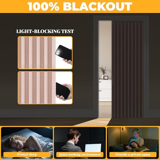 AJAZZ 100% Blackout Magnetic Door Curtain Accordion Doors Interior Closet Door