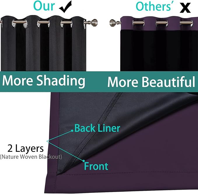 Yakamok 100% Blackout Lined Panels, Thermal Insulated Blackout Curtains