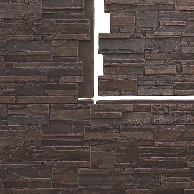EverStone Cascade Faux Stone Panel, 48 5/8"W x 24 3/4"H x 1 1/4"D, Dark Tobacco