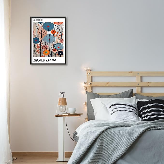 Yayoi Kusama Black Framed Wall Art 24x36in Vintage Japanese Painting Posters
