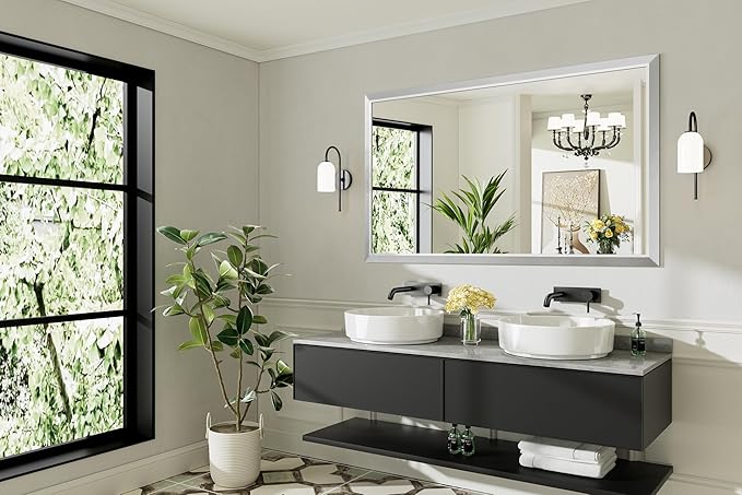 60x36 Inch Brushed Silver Bathroom Mirror