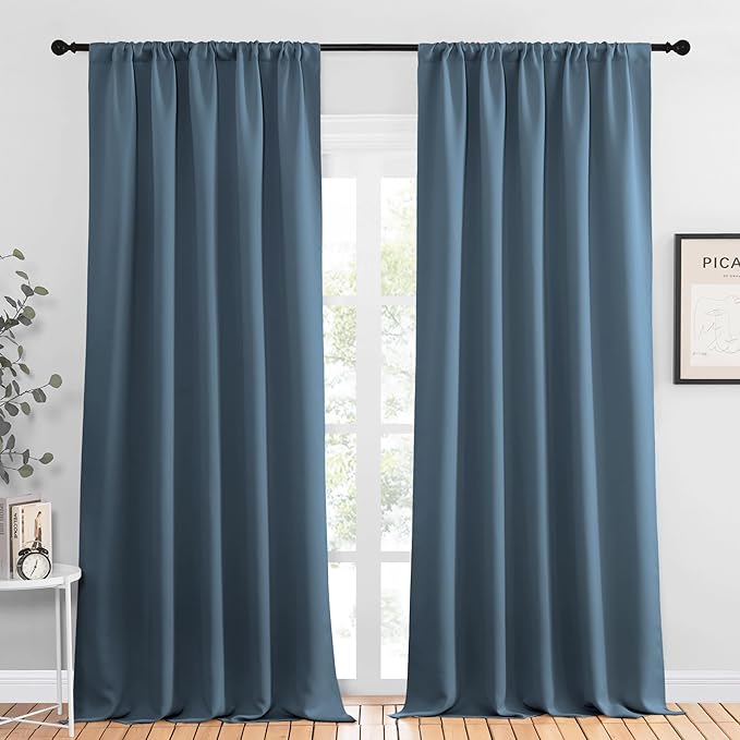 NICETOWN Blackout Curtains for Living Curtains, Smoky Blue, 2 Panels, 52 by 95