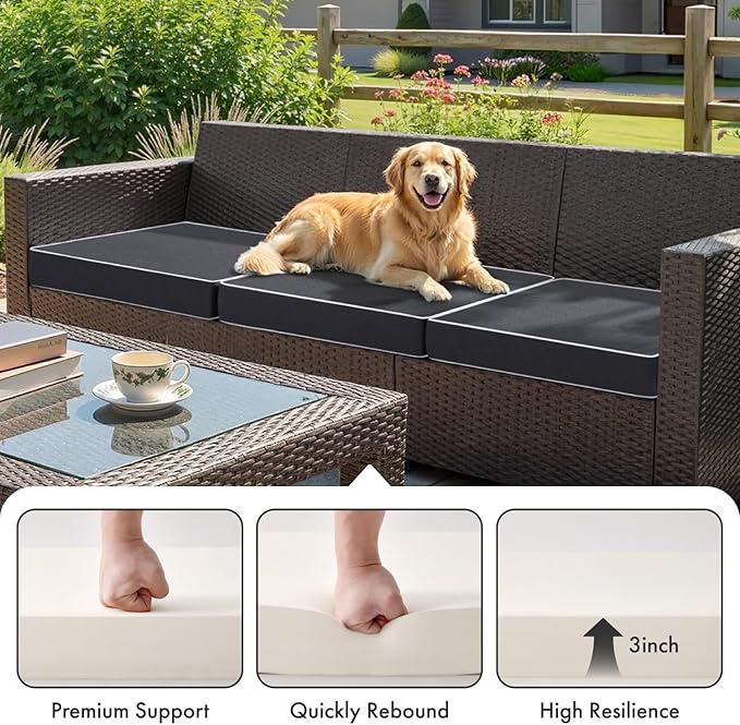 MIULEE Grey Outdoor Bench Cushion Set of 1, 48x18x3 Inch Waterproof Patio Seat Cushions for Swing and Outdoor Furniture Couch Sofa, 3 Year Color Fastness High Density Foam with Adjustable Ties