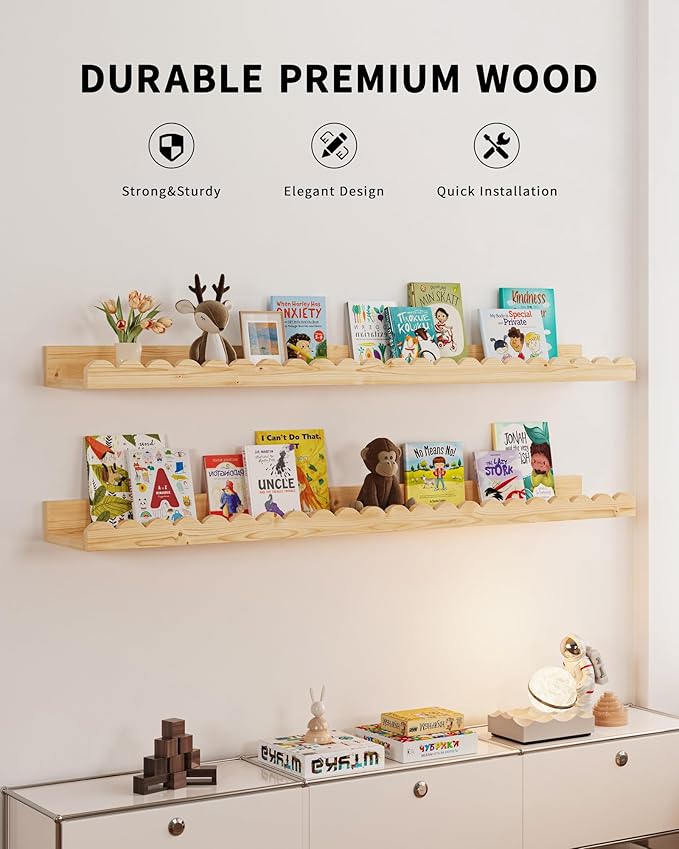 Shario Nursery Book Shelves, Scalloped Shelves, Wall Book Shelves