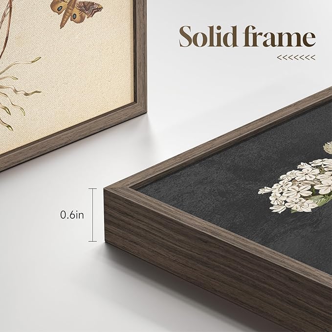 Framed Botanical Wall Art, 4 Piece Vintage Farmhouse Floral Canvas Painting