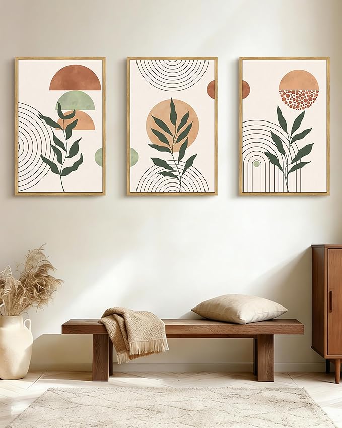 PHOPAGO Boho Wall Art Sage Plant Botanical Bohemain Framed Wall Printing Large