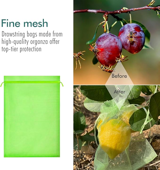 Fruit Protection Bags, Fetanten 80 PCS 4 x 6 Inch Mesh Drawstring Bag for Fruit Trees, Small Green Garden Fruit Plant Netting Cover Bag Protect Strawberry Blueberry Tomato from Bird Insect Pest