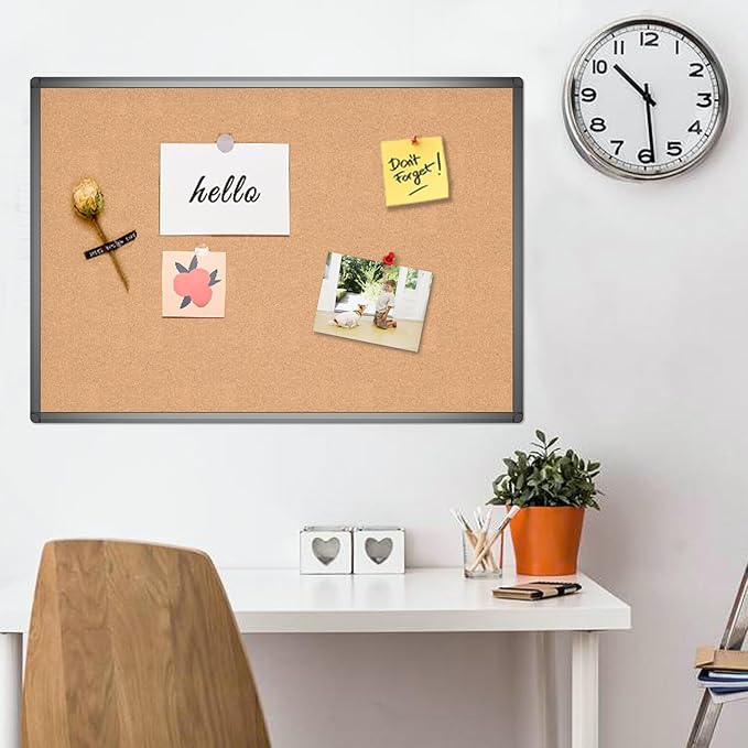 VIZ-PRO Cork Notice Board, 36 X 24 Inches, Cork Bulletin Board