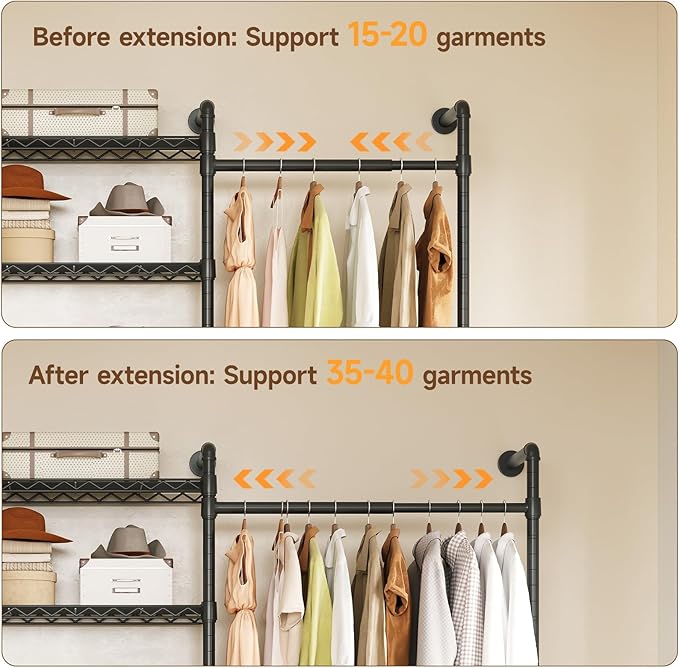 ONBRILL L7 Wall Mounted Industrial Pipe Clothing Rack – Heavy Duty Modular